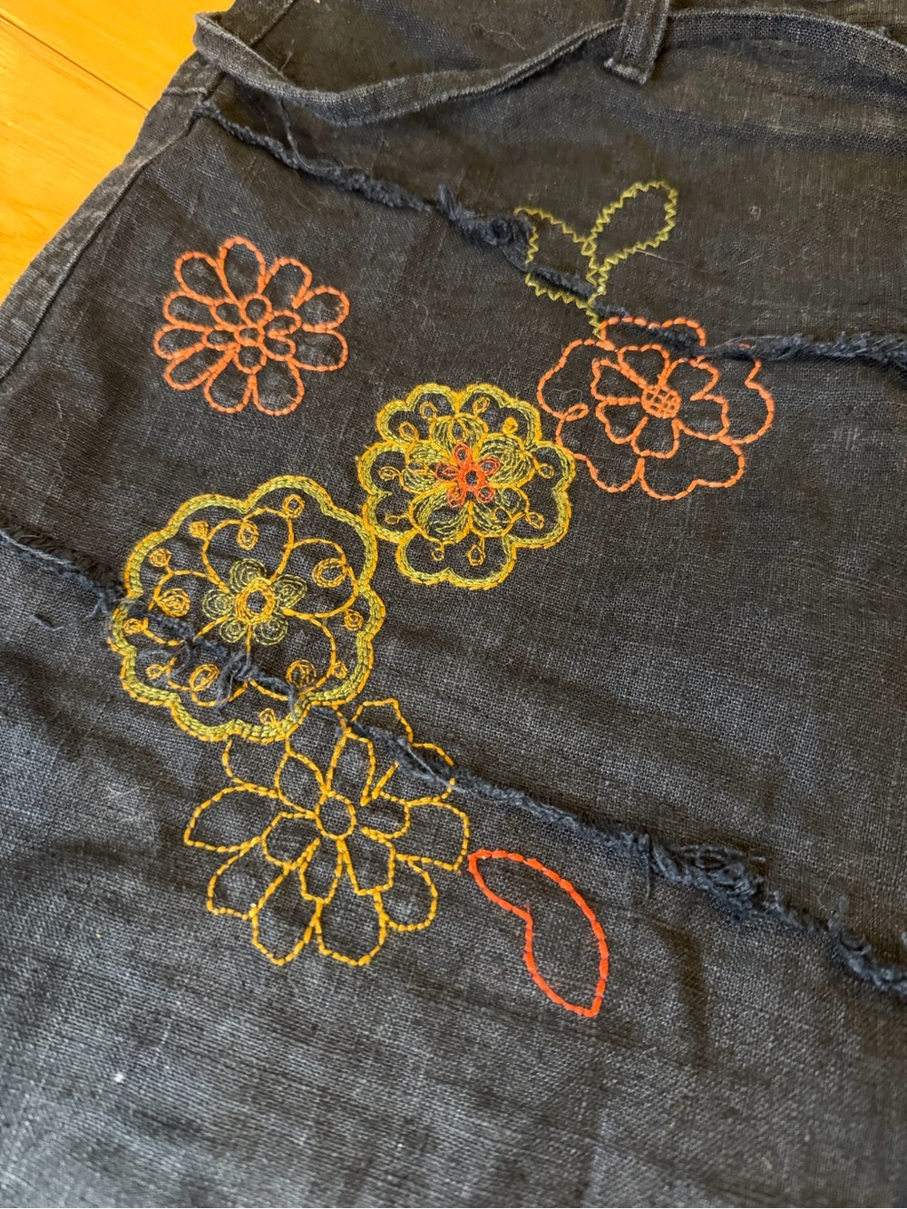 Embroidered Navy A-Line Midi Skirt with Drawstring Waist - Picture 5 of 12